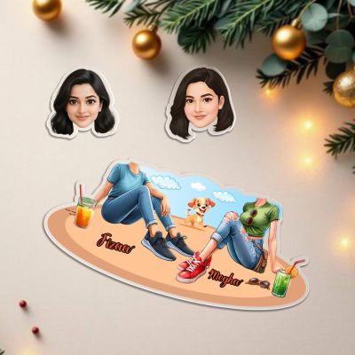 Personalized Best Friends with Dog Bobblehead Caricature Gift for Sisters, Besties & Pet Lovers Tabletop Desk Decor Gift for Birthday & Friendship Day Battery Powered Moving Head